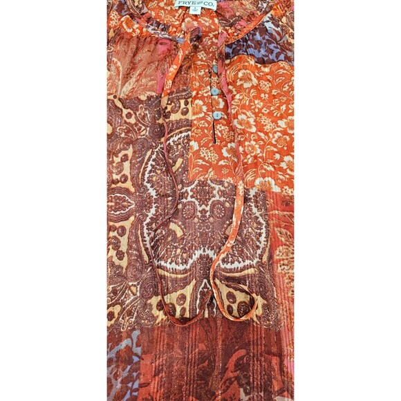 Frye Womens Tunic Top Patchwork Ruffled Long Sleeve Chiffon Peasant Boho Large - Picture 8 of 16